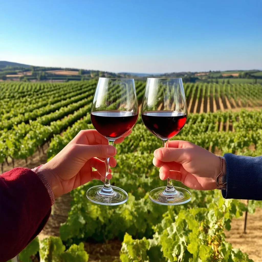 Couple Enjoying Wine in Tuscany