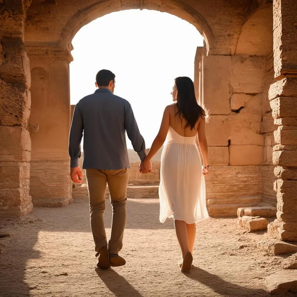 Couple Exploring Ancient Ruins