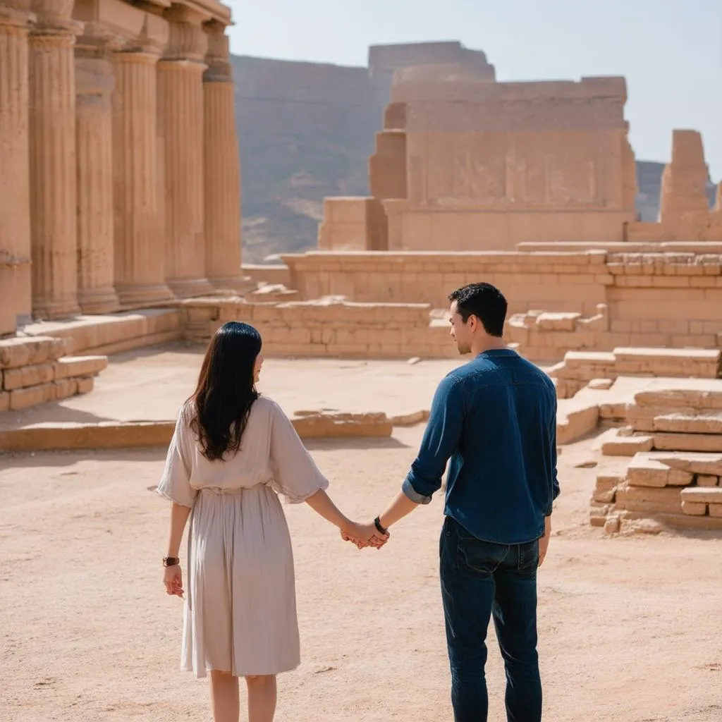 Couple Exploring Ancient Ruins