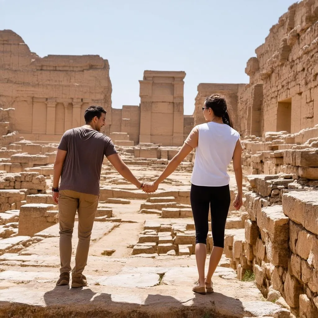 Couple Exploring Ancient Ruins