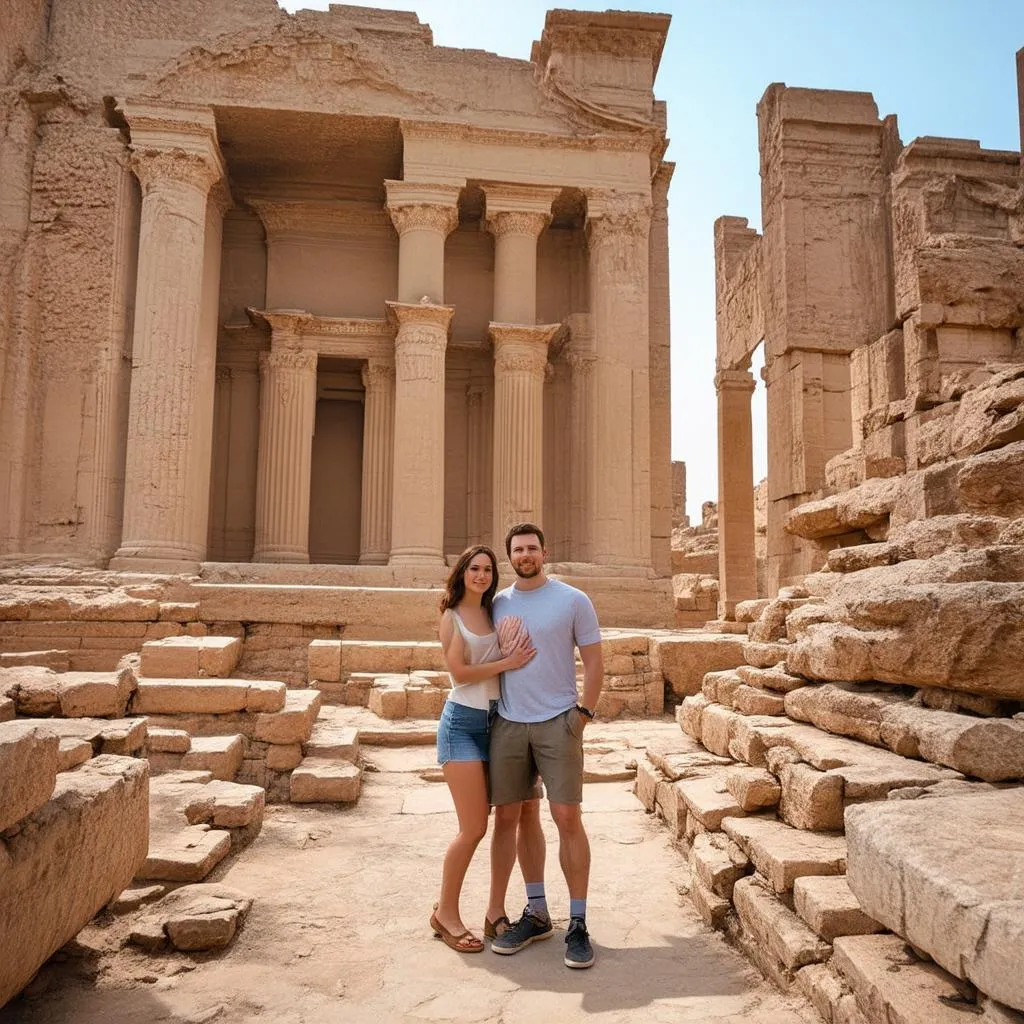 Couple Exploring Ancient Ruins