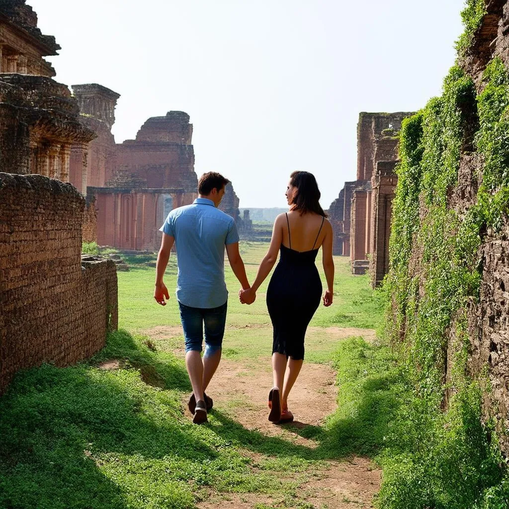 Couple Exploring Ancient Ruins