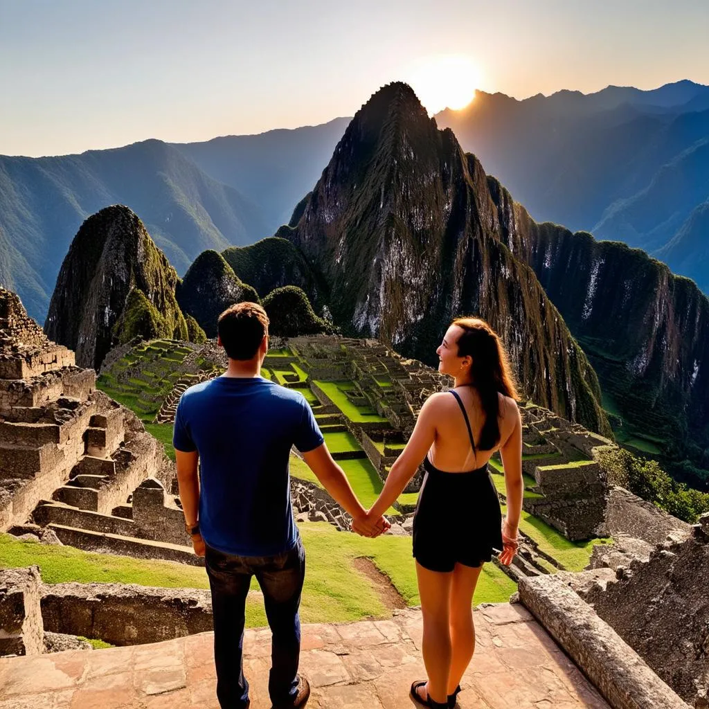 Couple Exploring Ancient Ruins