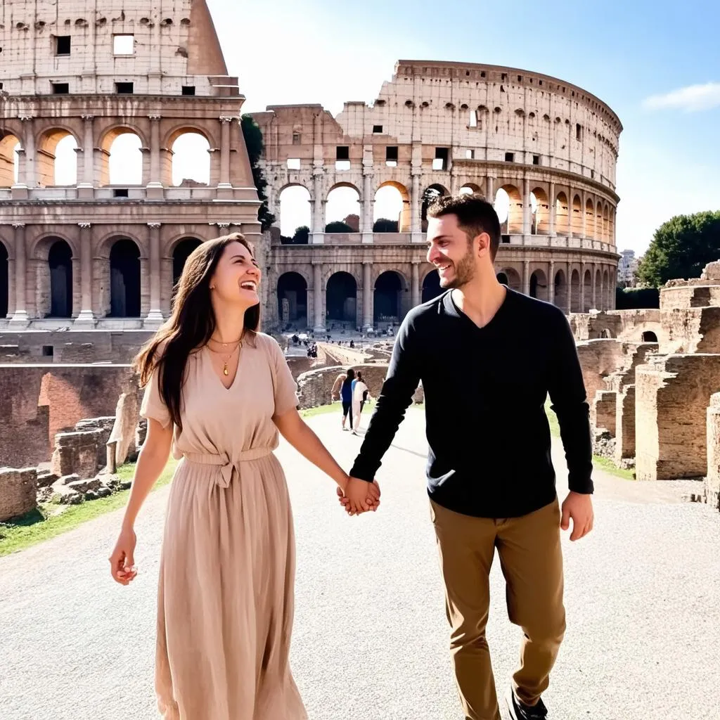 Couple Exploring Ancient Ruins in Rome