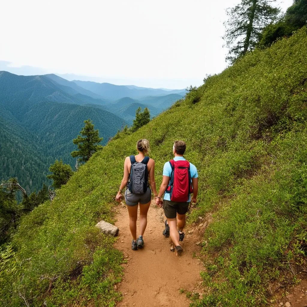 Couple Hiking Mountain Trail