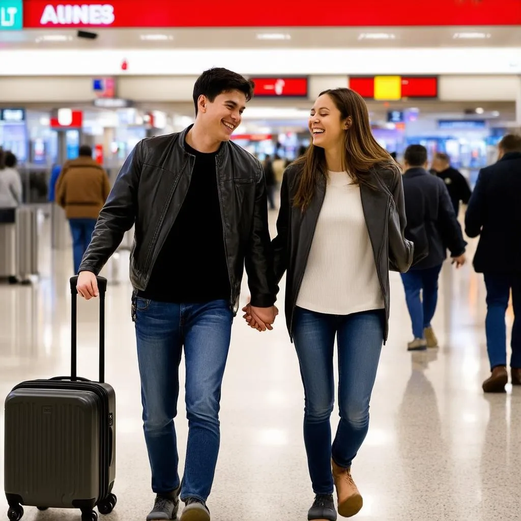 Couple Holding Hands in the Airport