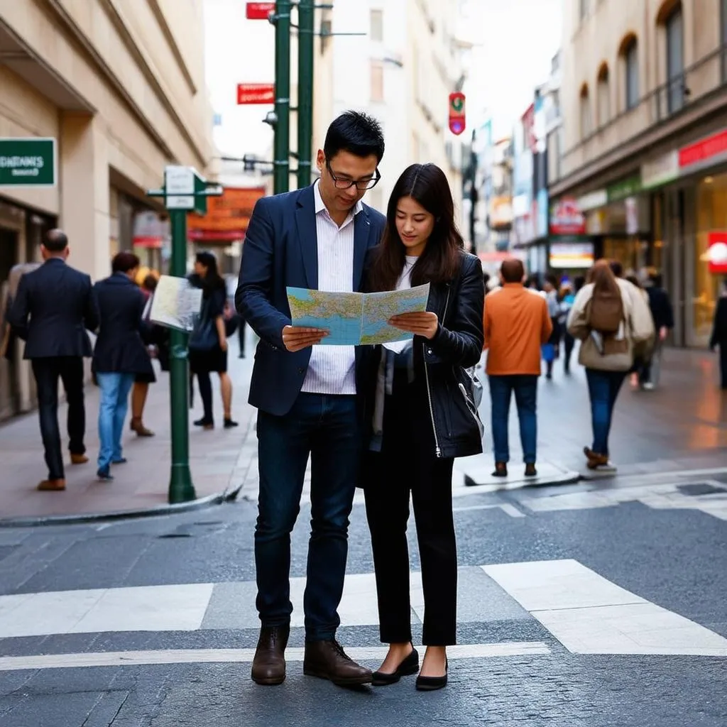 Couple Lost with a Map in a Foreign City