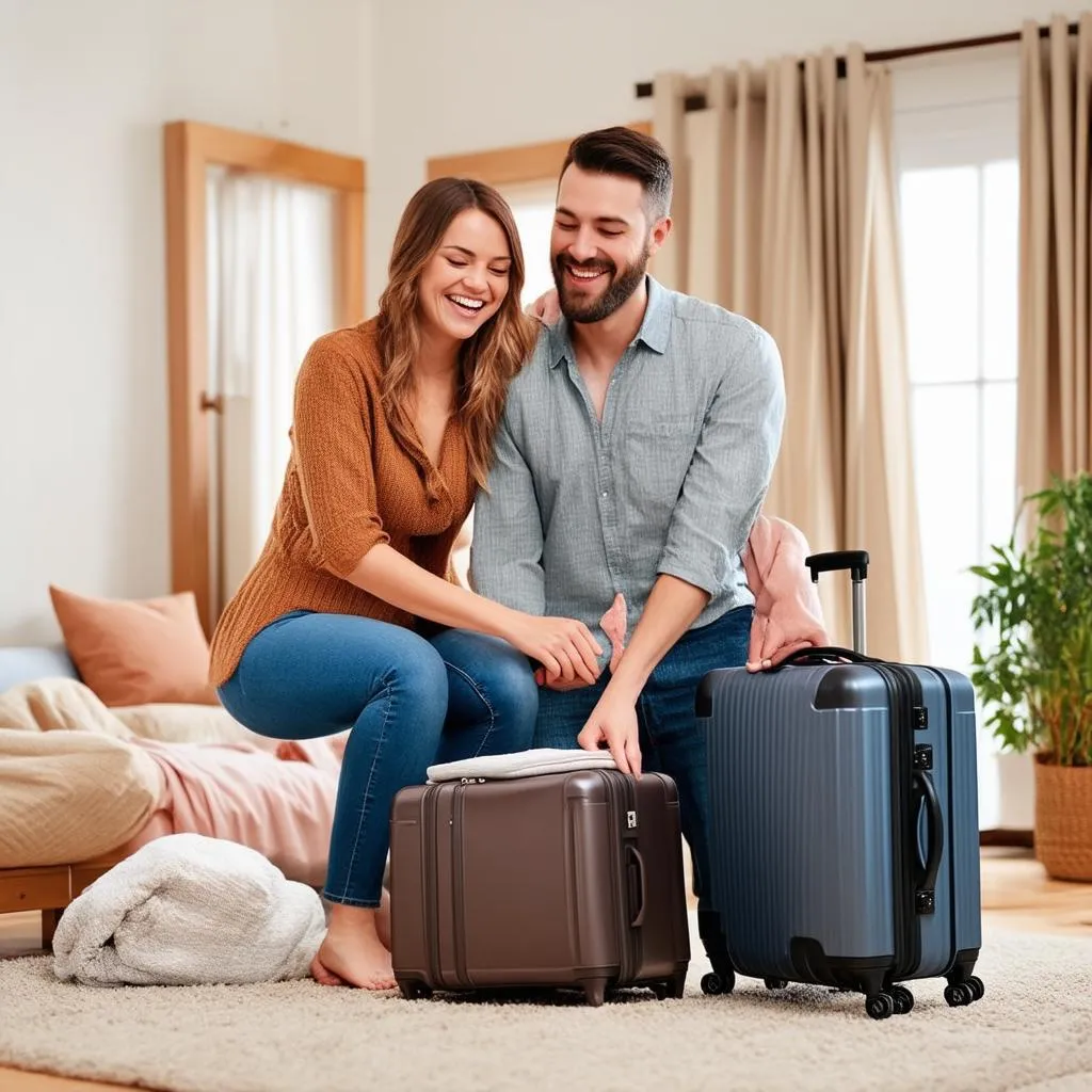 Couple Packing Suitcase