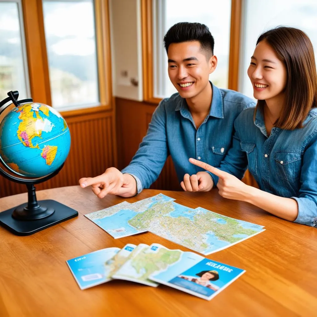 Couple Planning a Trip Using a Map