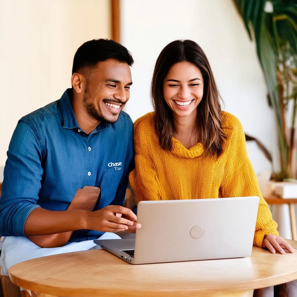 Couple Planning Trip With Laptop