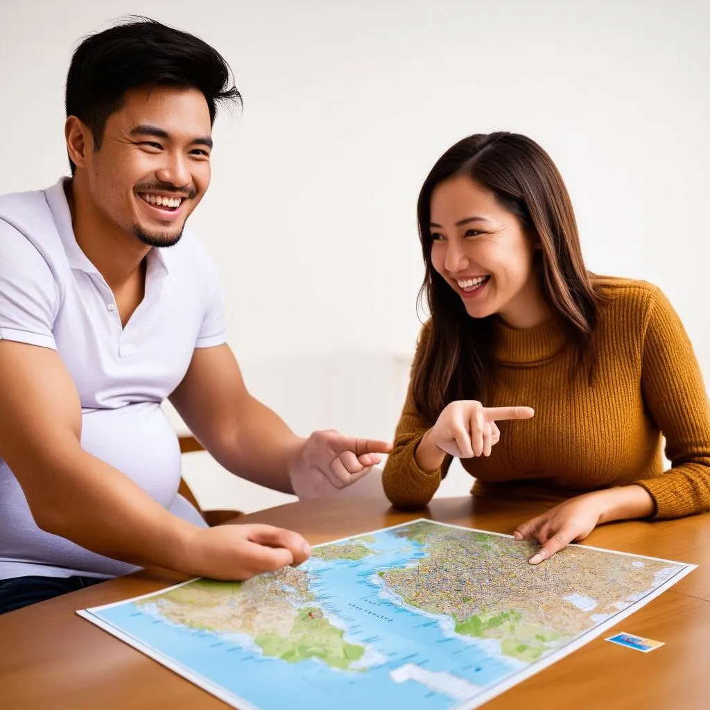 Couple Planning Vacation Using Map