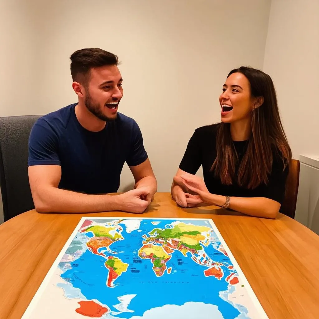 Couple Planning Trip with Travel Map