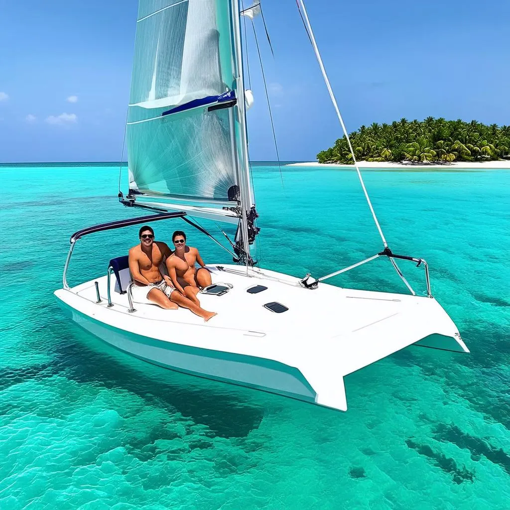 Couple Sailing a Catamaran