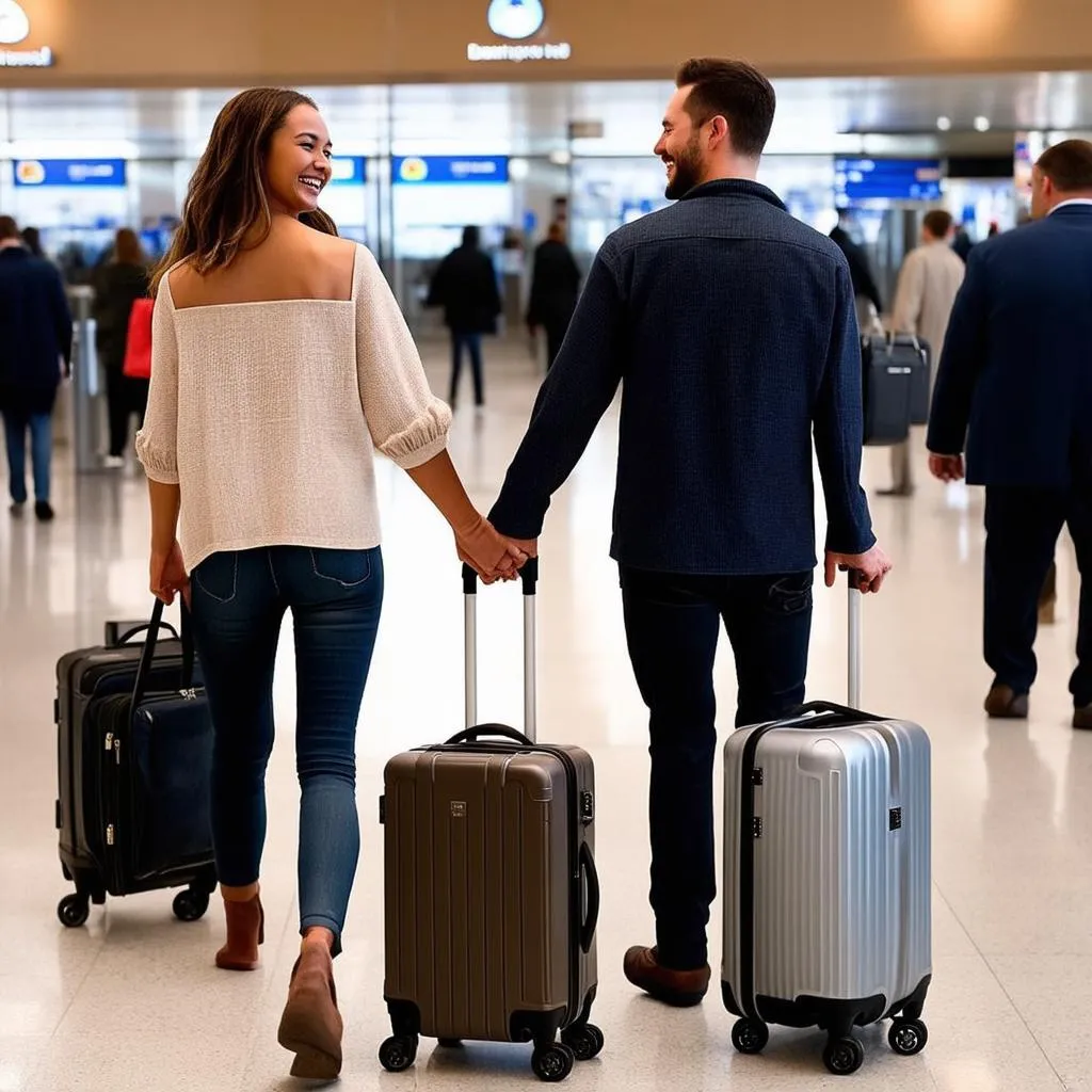 Couple with suitcases at airport