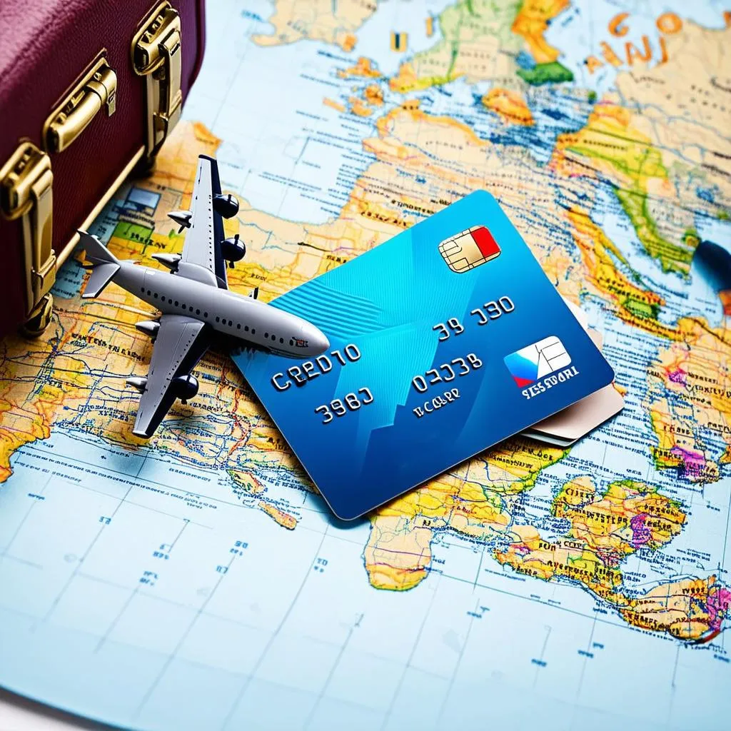 Credit card and passport on a map