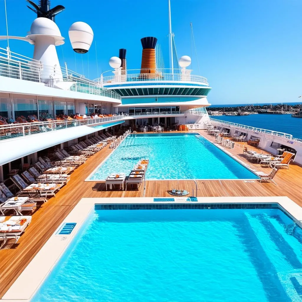 Cruise Ship Deck with Pools and Activities