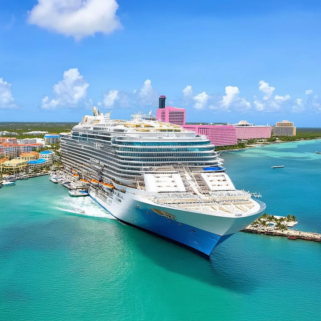 Cruise ship docked in Nassau harbor