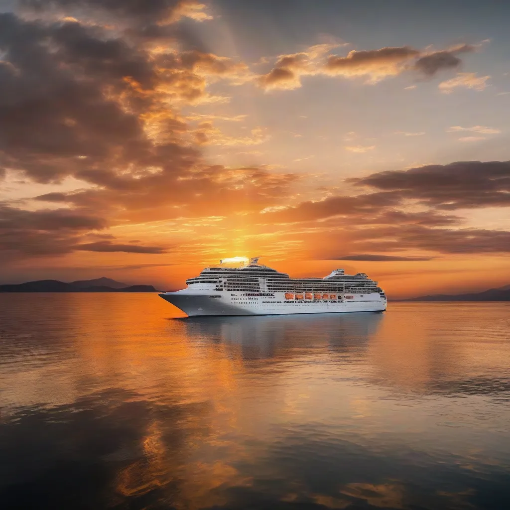 Cruise Ship Sailing into Sunset