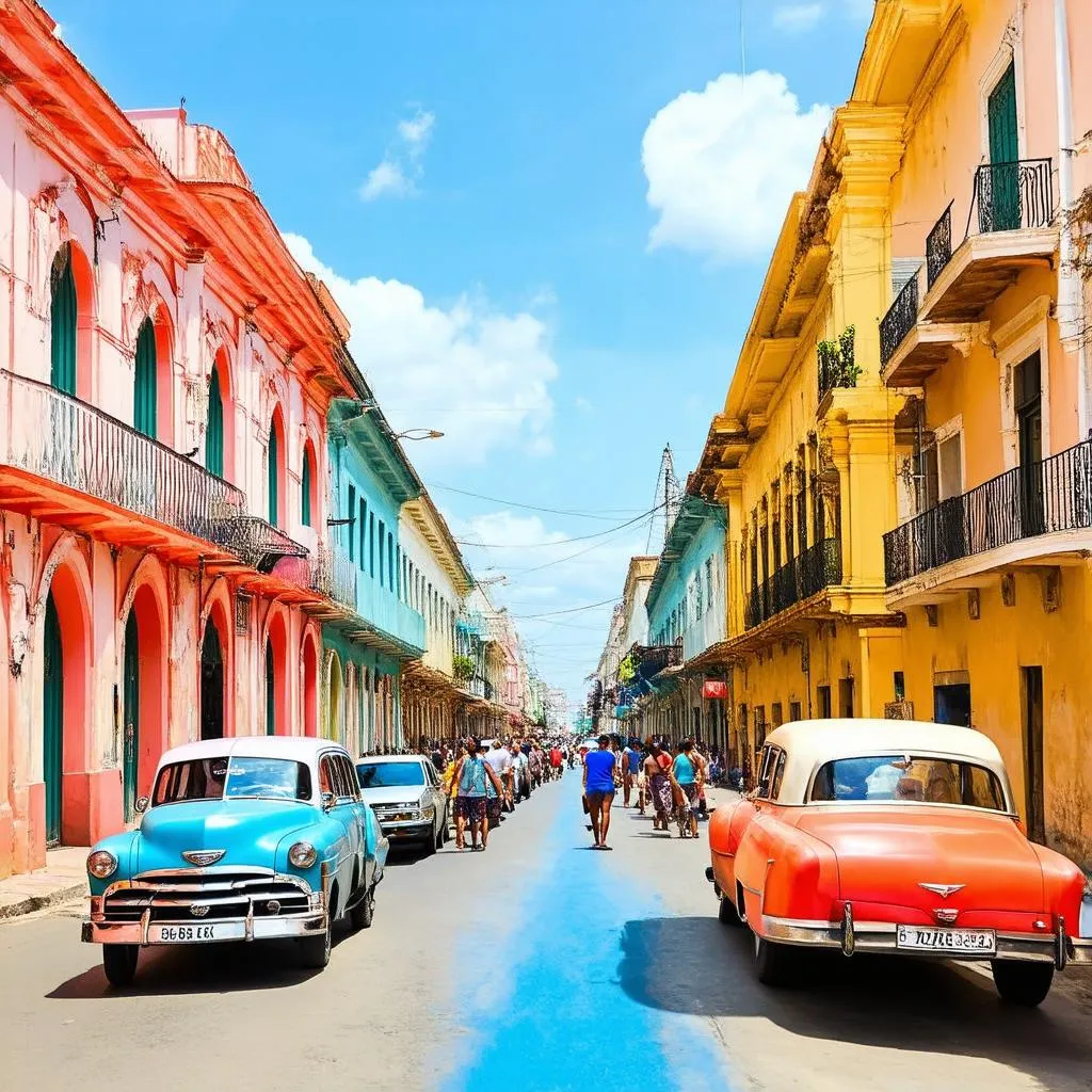 Tourists walking in Old Havana, Cuba