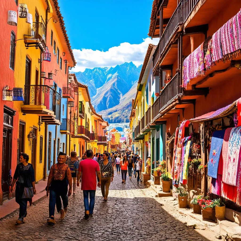 A bustling street in Cusco, Peru.