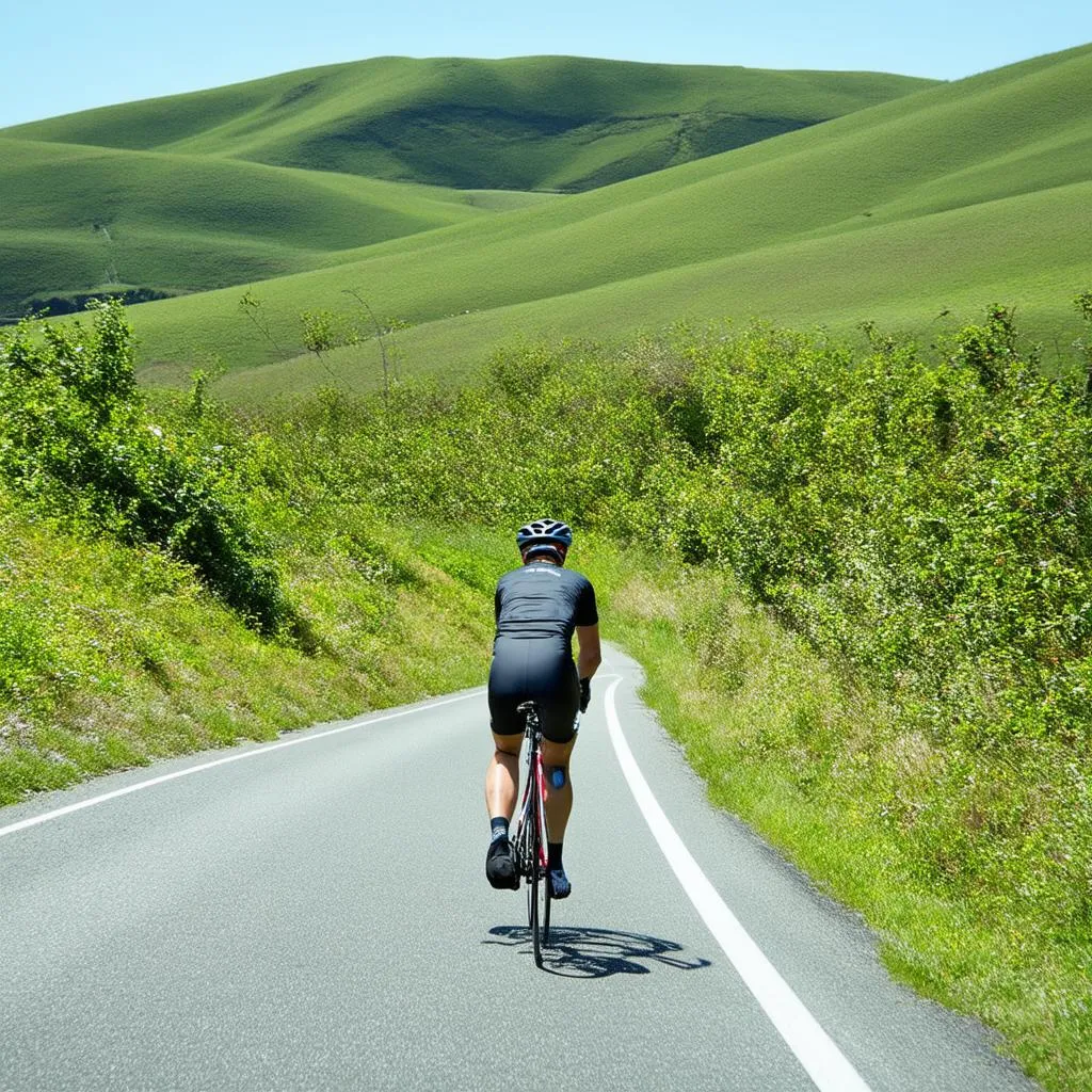 Cyclist on Open Road