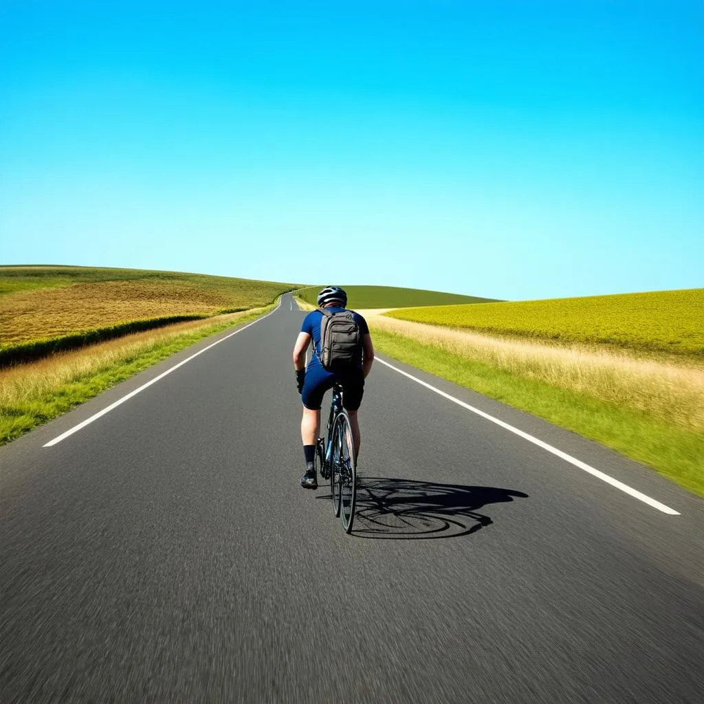 Cyclist on an open road