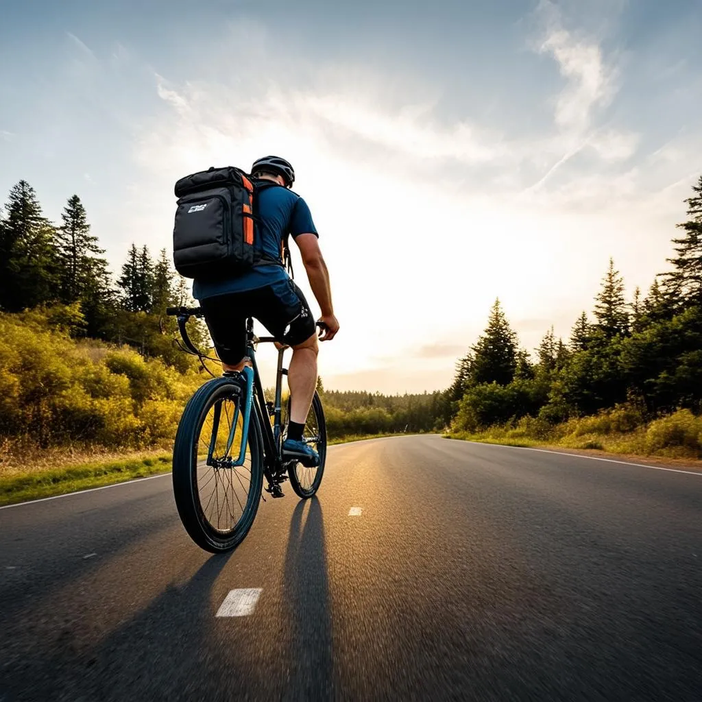 Cyclist on a scenic road