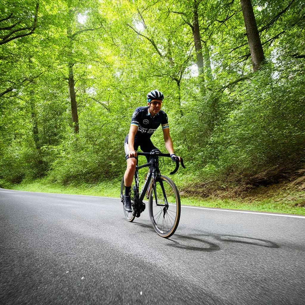 Cyclist on a Winding Road