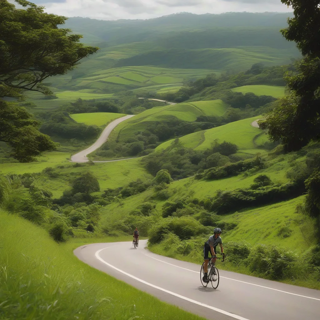 Cyclist on Winding Road