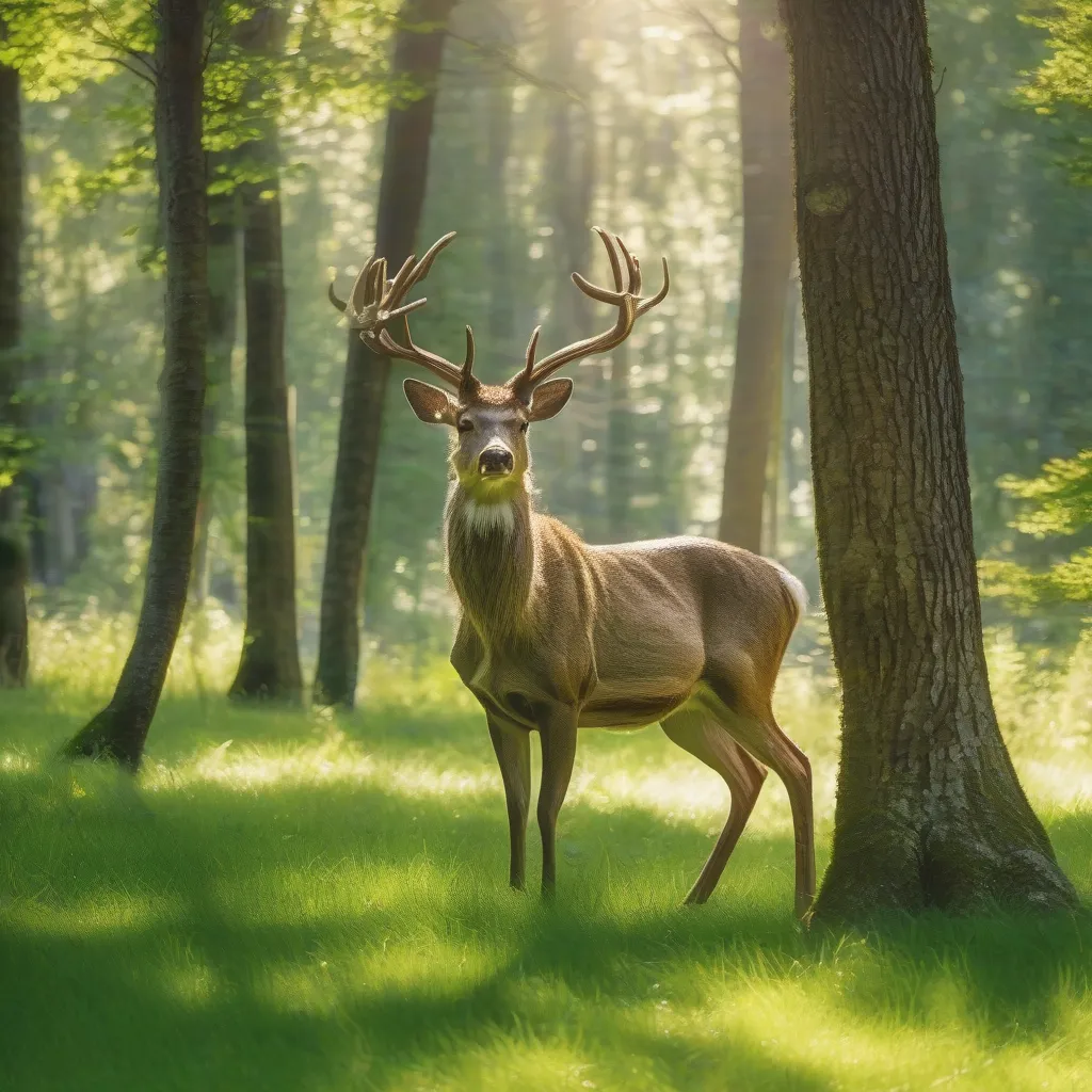 Deer Grazing in Forest