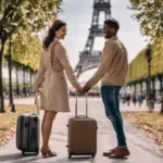 Couple Holding Hands in Front of the Eiffel Tower