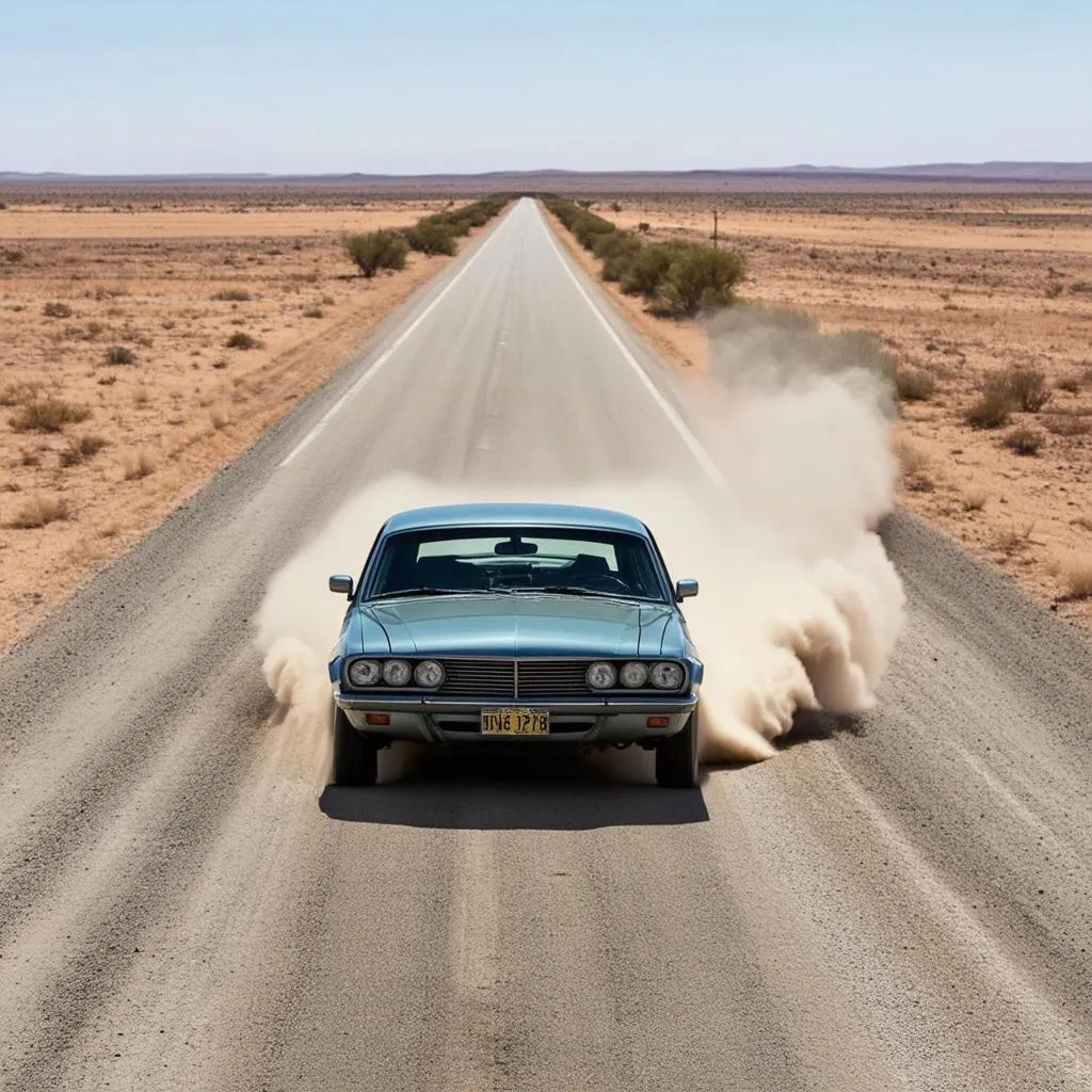 Open road stretching through the desert