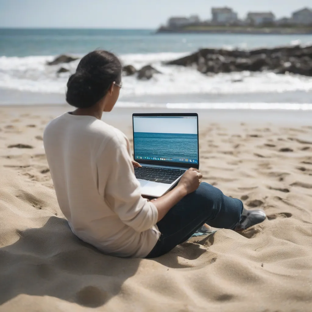 Digital Nomad Working on Beach