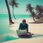 Digital Nomad Working on Beach