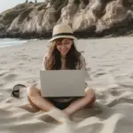 Digital Nomad Working on Beach