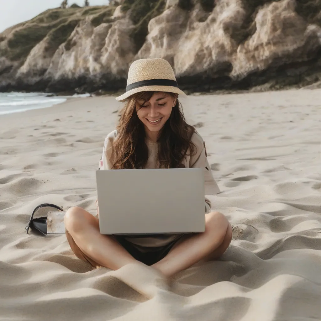 Digital Nomad Working on Beach