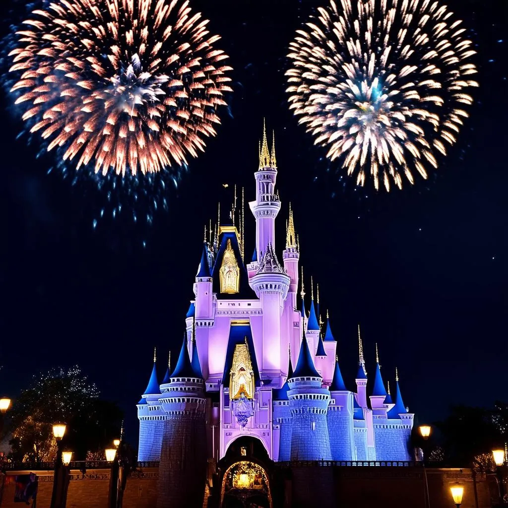 Disney Castle with Fireworks