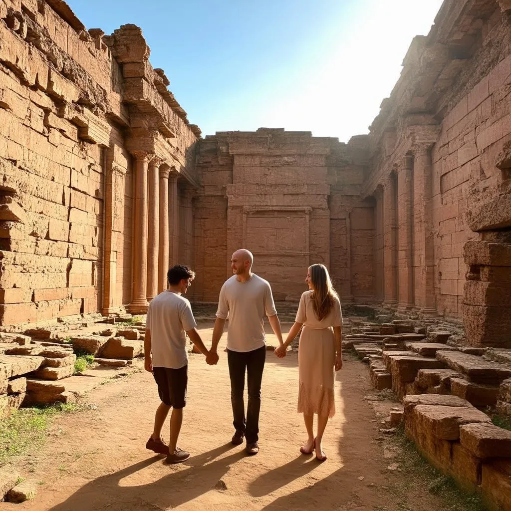 Couple Exploring Ancient Ruins