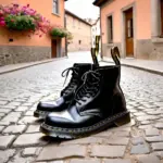 Stylish Doc Martens on a European Cobblestone Street