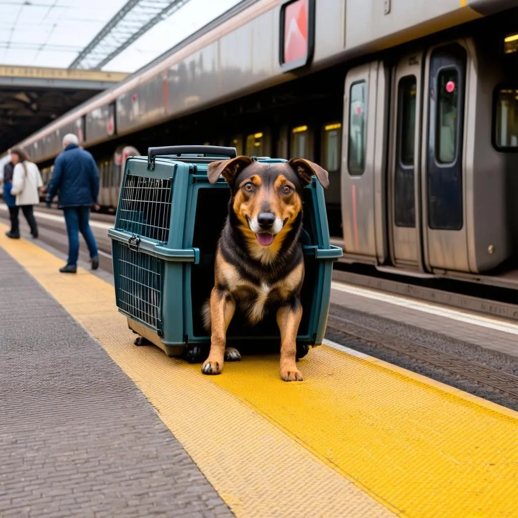 Dog Carrier at Train Station