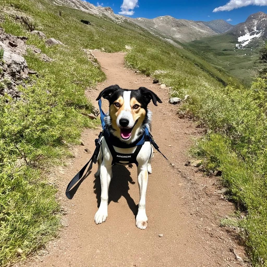 Dog Hiking on Mountain Trail