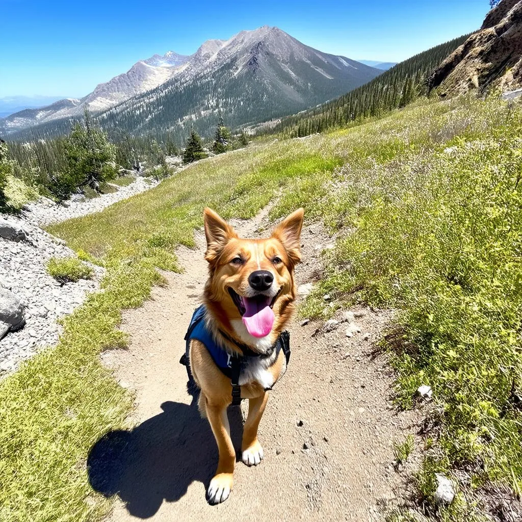 Dog Hiking on a Mountain Trail