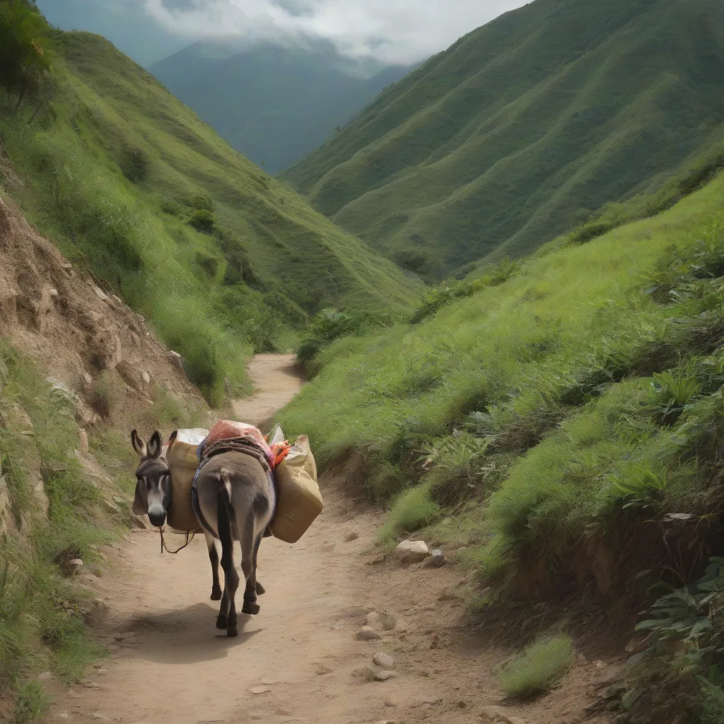 Donkey on a Winding Mountain Path