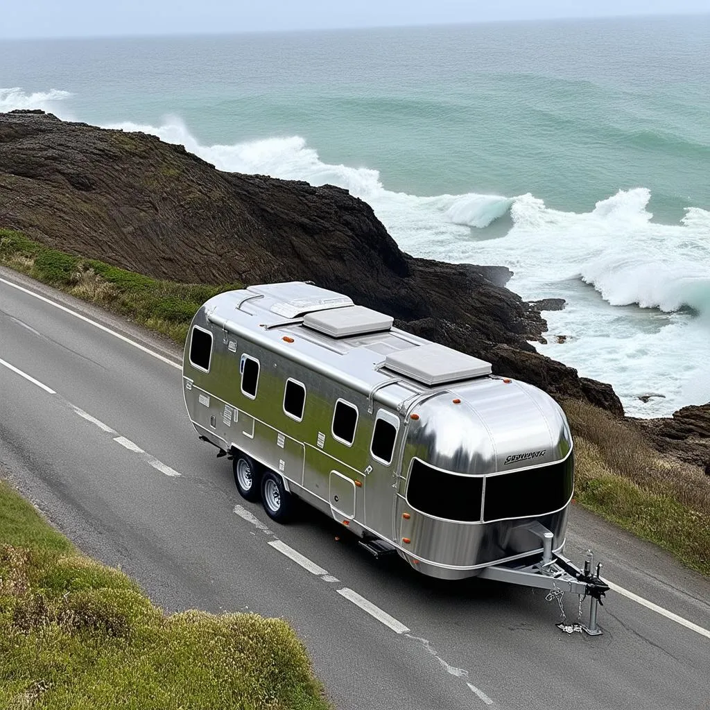 Dual Axle Travel Trailer on a Windy Road