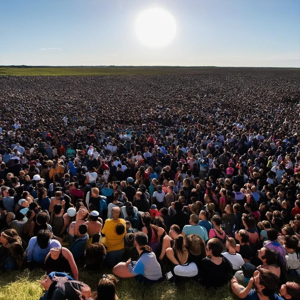 Crowd gathered to watch solar eclipse