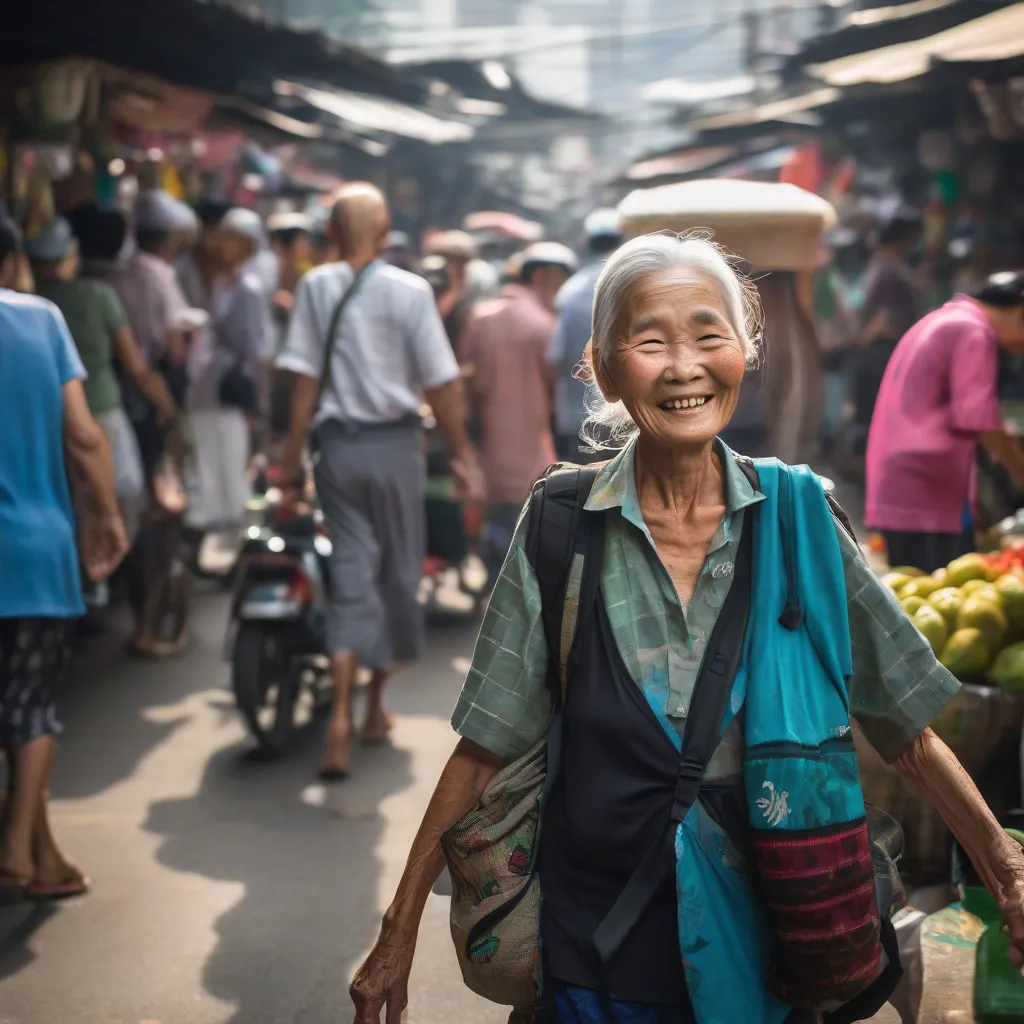 Elderly Woman Backpacking