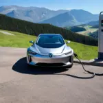 Electric car charging at a scenic overlook