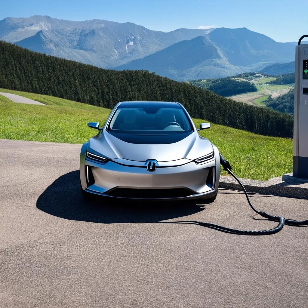 Electric car charging at a scenic overlook