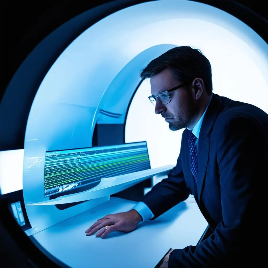 Engineer Examining Turbine Blade Design