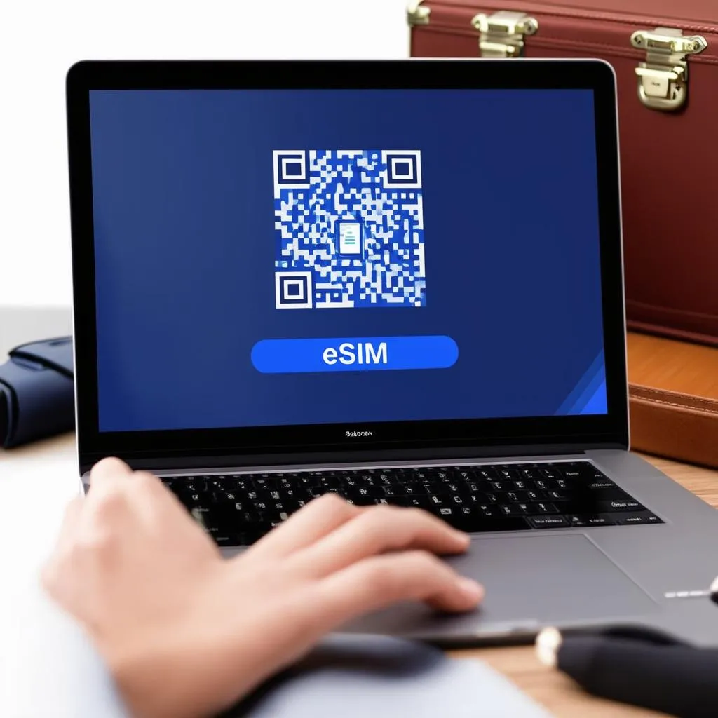 eSIM QR Code on Laptop Screen